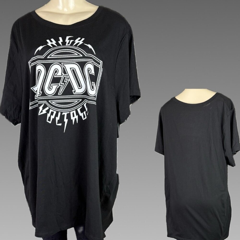 Vinyl Icons +5 Black Crew Neck High Voltage AC/DC Band Graphic Short Sleeve Tee